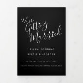 白黒の小さなハート結婚のオールインワン 三つ折り招待状 (カバー)