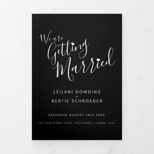 白黒の小さなハート結婚のオールインワン 三つ折り招待状 (カバー)