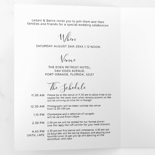 白黒の小さなハート結婚のオールインワン 三つ折り招待状 (内部最初)