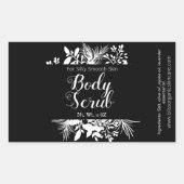白黒の小枝と葉の体スクラブスパ 長方形シール (正面)