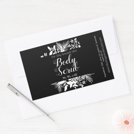 白黒の小枝と葉の体スクラブスパ 長方形シール (封筒)