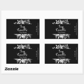 白黒の小枝と葉の大豆ロウソク 長方形シール (シート)