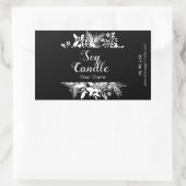 白黒の小枝と葉の大豆ロウソク 長方形シール (バッグ)