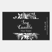 白黒の小枝と葉の大豆ロウソク 長方形シール (正面)