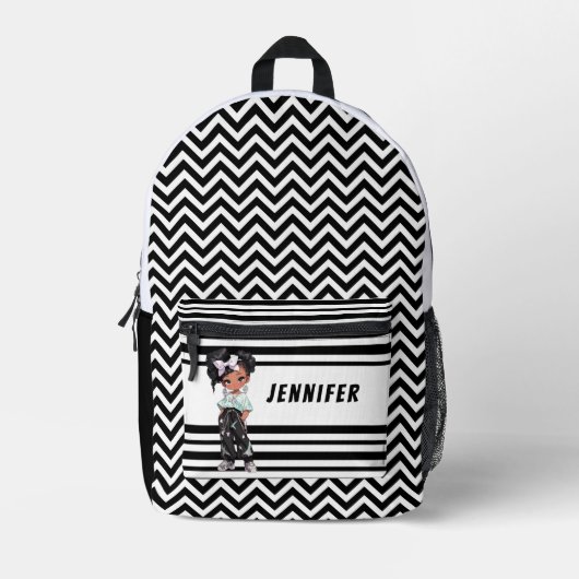 白黒の少女 プリントバックパック (正面)