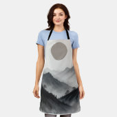 白黒の山の風景 エプロン (着用した状態)