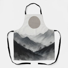 白黒の山の風景 エプロン