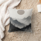 白黒の山の風景 クッション (ブランケット)