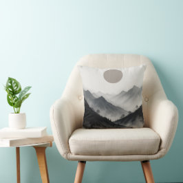 白黒の山の風景 クッション