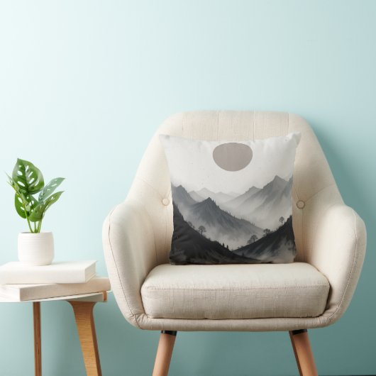 白黒の山の風景 クッション (椅子)