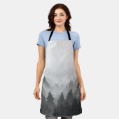 白黒の山林ランドスケープのミニマリスト エプロン (着用した状態)