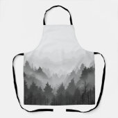 白黒の山林ランドスケープのミニマリスト エプロン (正面)