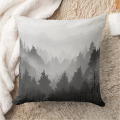 白黒の山林ランドスケープのミニマリスト クッション (ブランケット)
