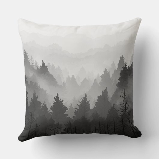 白黒の山林ランドスケープのミニマリスト クッション (裏面)