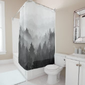 白黒の山林ランドスケープのミニマリスト シャワーカーテン (インサイチュ)