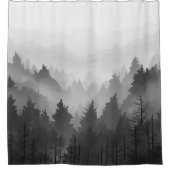 白黒の山林ランドスケープのミニマリスト シャワーカーテン (正面)