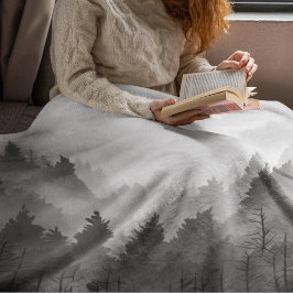 白黒の山林ランドスケープのミニマリスト フリースブランケット