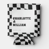 白黒の市松模様にレトロ結婚式の引き出物 缶クーラー (正面)