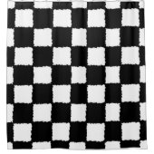 白黒の市松模様に(ばちゃばちゃ)跳ねる効果 シャワーカーテン (正面)