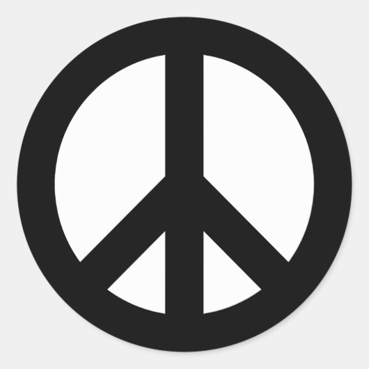 白黒の平和シンボル ラウンドシール (正面)