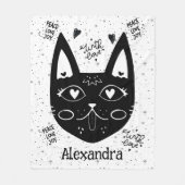 白黒の平和、愛、喜び猫カスタム母 フリースブランケット (正面)