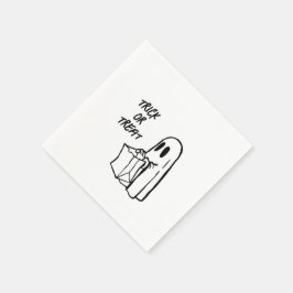 白黒の幽霊とバッグトリックまたはトリート スタンダードカクテルナプキン