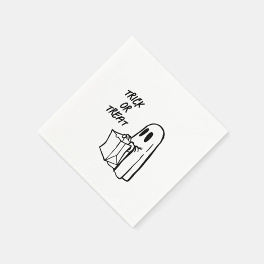 白黒の幽霊とバッグトリックまたはトリート スタンダードカクテルナプキン (角)