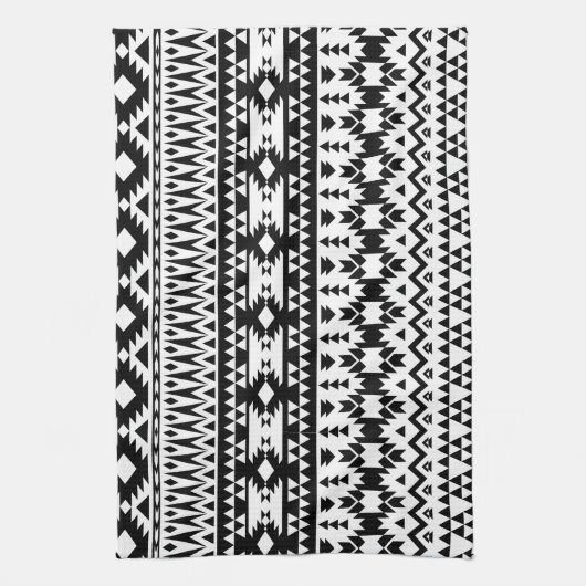 白黒の幾何ベクアステカタパターン キッチンタオル (縦)
