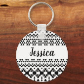 白黒の幾何ベクアステカタパターン キーホルダー (正面)