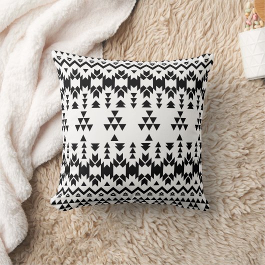 白黒の幾何ベクアステカタパターン クッション (ブランケット)
