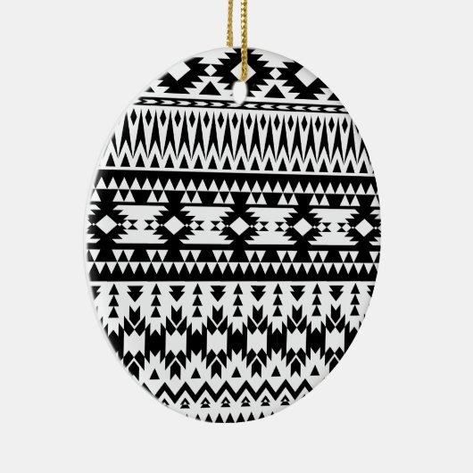 白黒の幾何ベクアステカタパターン セラミックオーナメント (右)