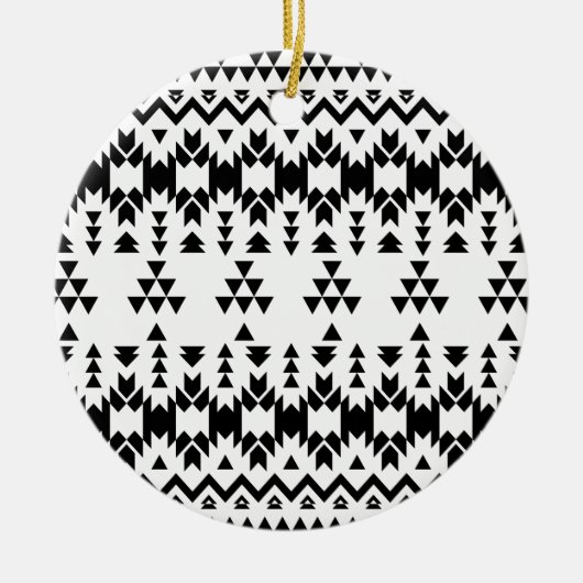 白黒の幾何ベクアステカタパターン セラミックオーナメント (正面)