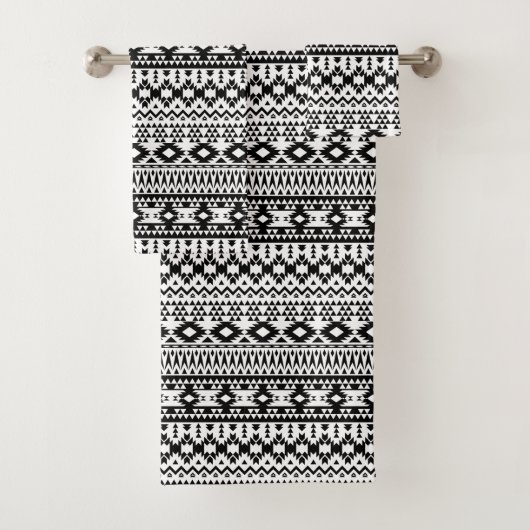白黒の幾何ベクアステカタパターン バスタオルセット (インサイチュ)