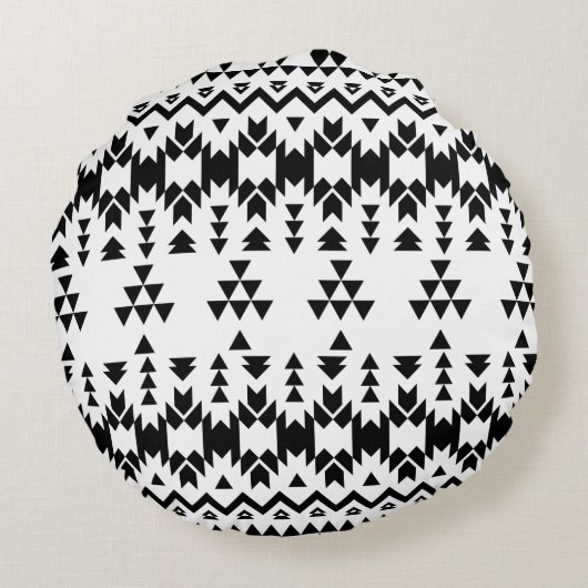 白黒の幾何ベクアステカタパターン ラウンドクッション (裏面)