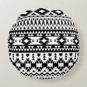 白黒の幾何ベクアステカタパターン ラウンドクッション (正面)