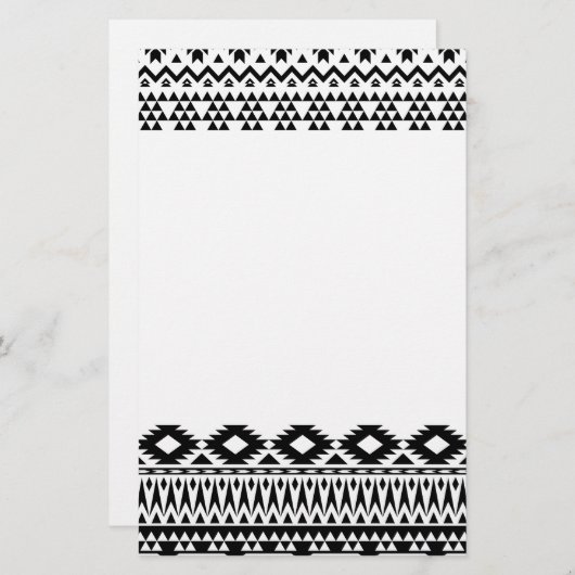 白黒の幾何ベクアステカタパターン 便箋 (正面/裏面)