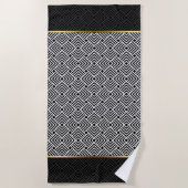 白黒の幾何モダンパターン ビーチタオル (正面)