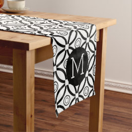 白黒の幾何モダンパターン ミディアムテーブルランナー