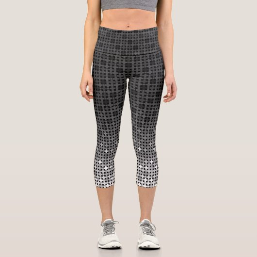 白黒の幾何勾配パターン カプリレギンス (正面)