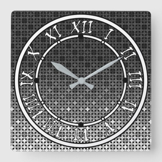 白黒の幾何勾配パターン スクエア壁時計 (正面)