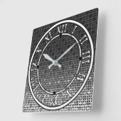 白黒の幾何勾配パターン スクエア壁時計 (傾斜)