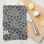 白黒の幾何学の球体のモノグラムの台所装飾 キッチンタオル (四つ折り)