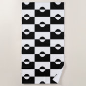 白黒の幾何学円の正方形パターン ビーチタオル (正面)