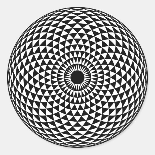 白黒の幾何学曼荼羅の目 ラウンドシール (正面)