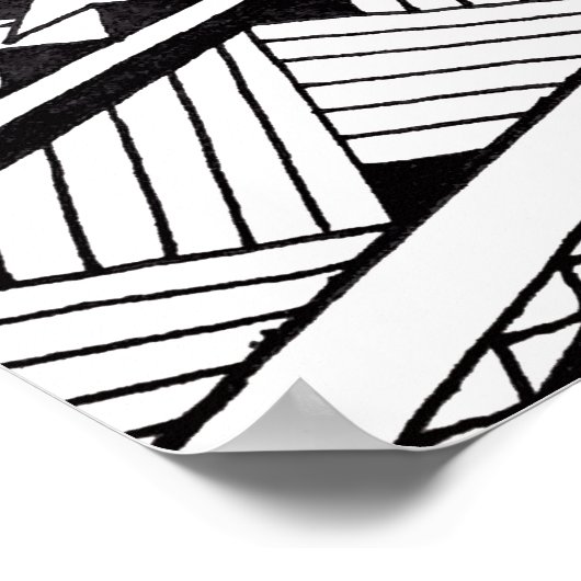 白黒の幾何学曼荼羅の部族模様 ポスター (角)