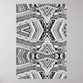白黒の幾何学曼荼羅の部族模様 ポスター (正面)