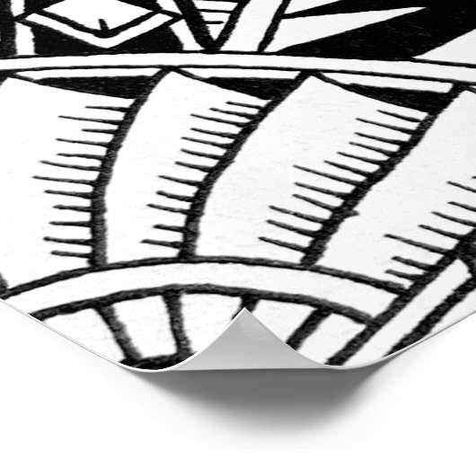 白黒の幾何学曼荼羅の部族模様 ポスター (角)