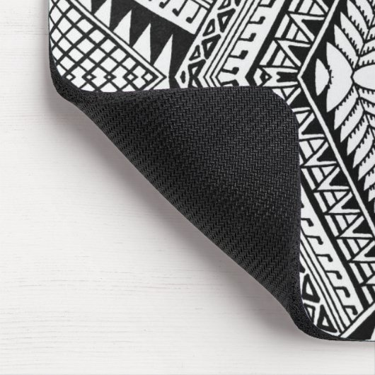 白黒の幾何学曼荼羅の部族模様 マウスパッド (コーナー)