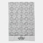 白黒の幾何学模様お茶タオル キッチンタオル (縦)