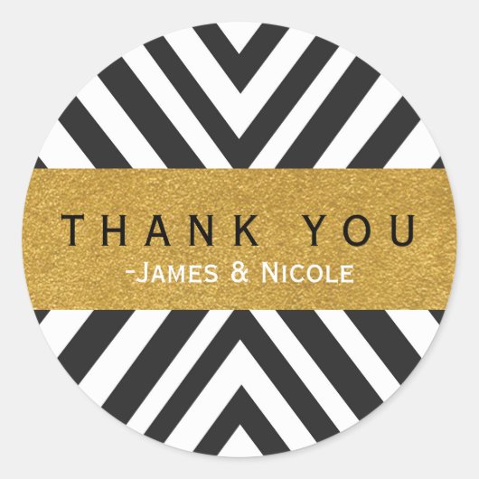 白黒の幾何学模様と金ゴールドシール ラウンドシール (正面)